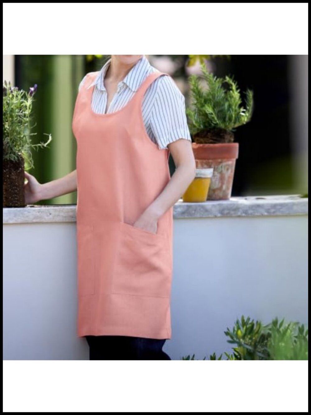 100% Pure European Linen Smock Apron Cross-Back Adjustable Pockets